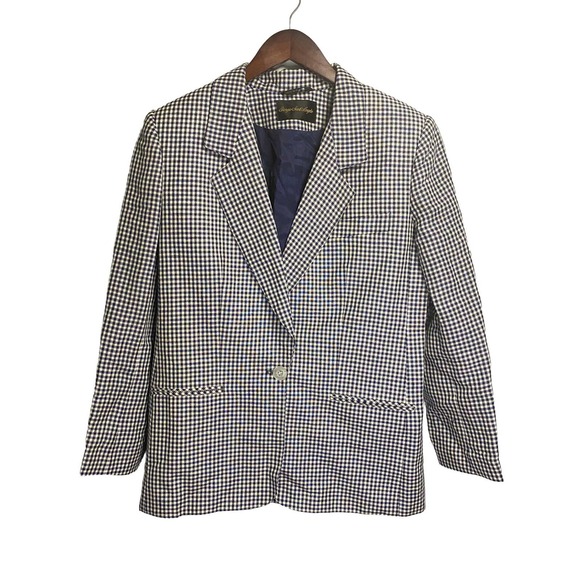 Vintage Giorgio Sant Angelo Womens 1 Button Linen Checkered Blazer Jacket Size 6 - Picture 1 of 4